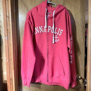NWOT Pink Zip Up Hooded Sweatshirt Womens XL Annapolis written on the front
